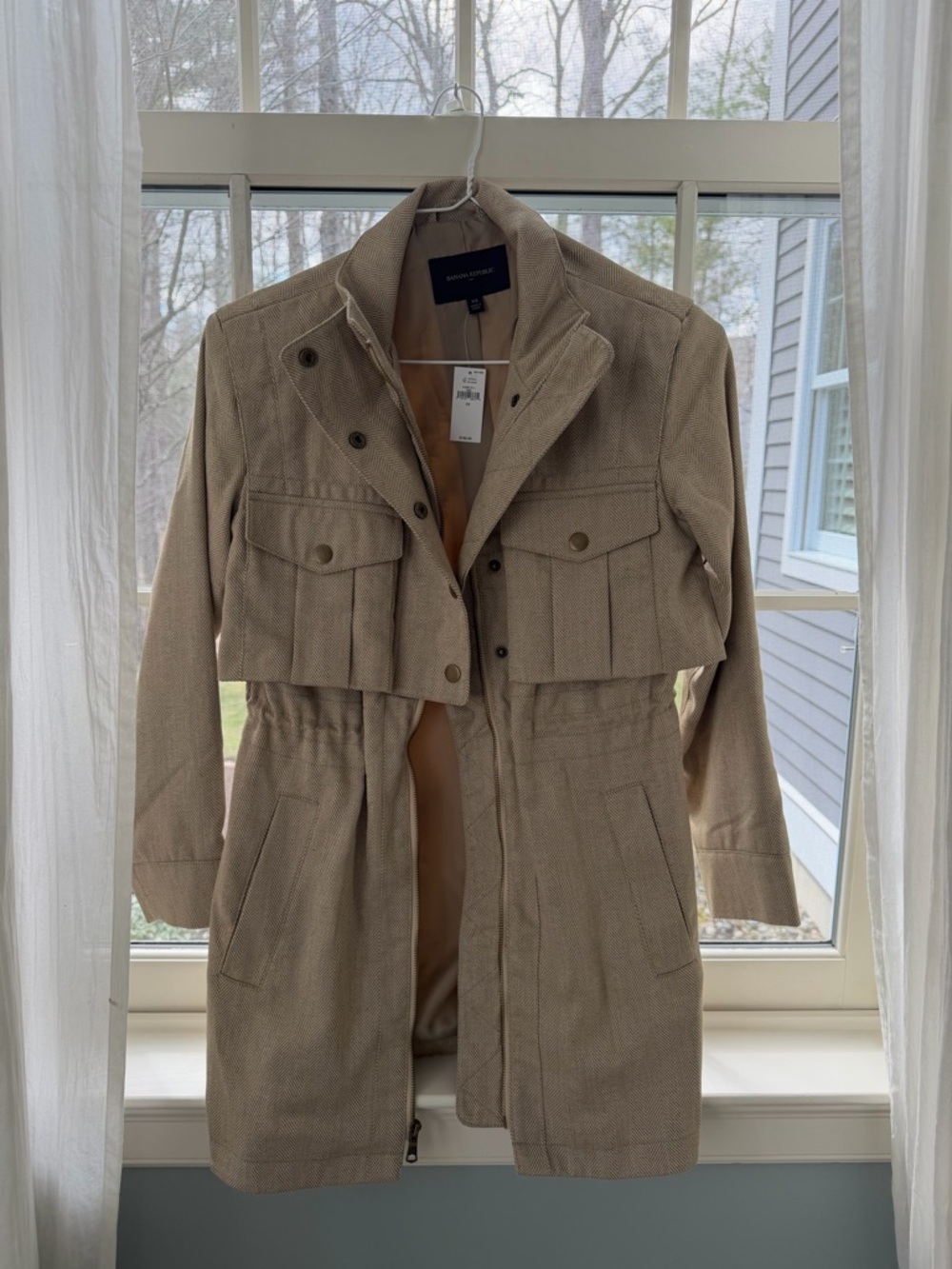 Banana Republic Tan Herringbone Zip-Front Jacket